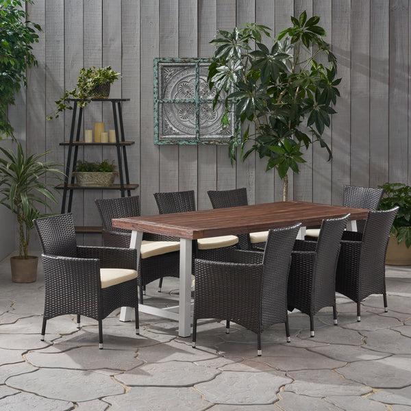 Gdf Studio Mayson Outdoor Wood And Wicker 8 Seater Dining Set