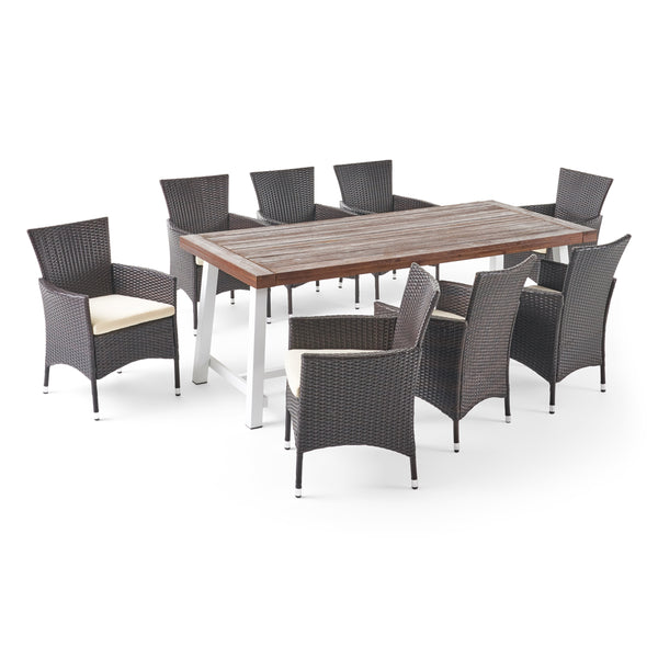 gdf studio Mayson Outdoor Wood and Wicker 8 Seater Dining Set