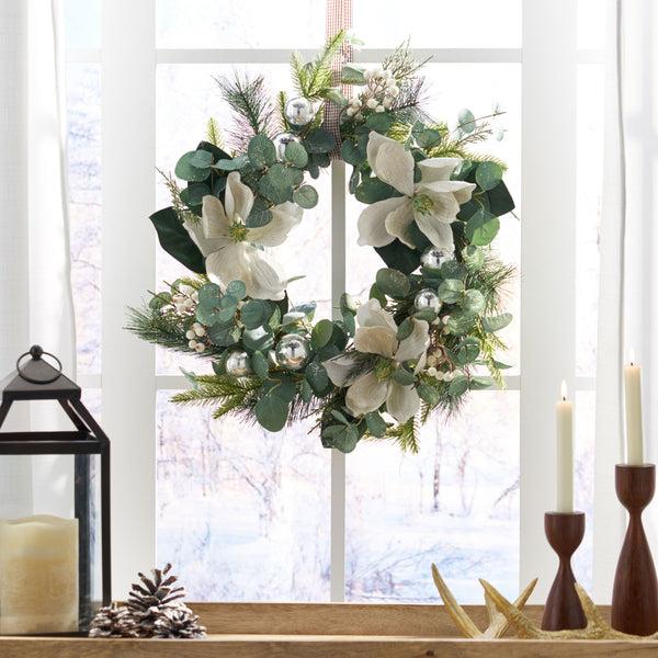 Gdf Studio McKone 21.75" Eucalyptus And Pine Artificial Wreath With Magnolias Green And White