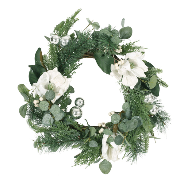 gdf studio McKone 21.75" Eucalyptus and Pine Artificial Wreath with Magnolias Green and White