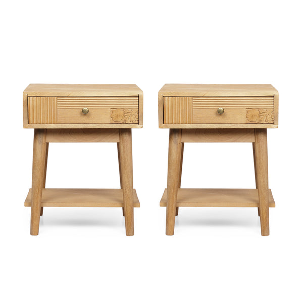 gdf studio McManus Tennille Boho Handcrafted Mango Wood Nightstand with Drawer Set of 2 Natural