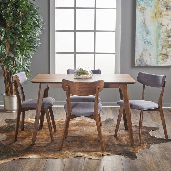 Gdf Studio Meanda Mid Century Finished 5 Piece Wood Dining Set With Fabric Chairs