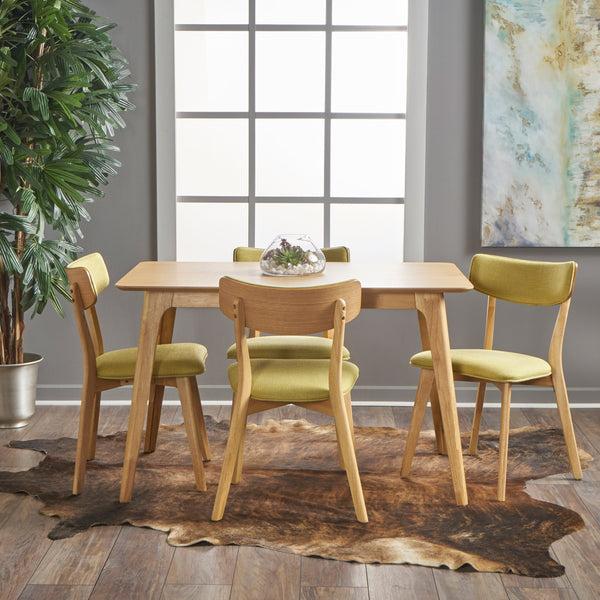 Gdf Studio Meanda Mid Century Finished 5 Piece Wood Dining Set With Fabric Chairs