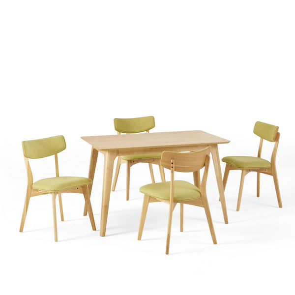 gdf studio Meanda Mid Century Finished 5 Piece Wood Dining Set with Fabric Chairs