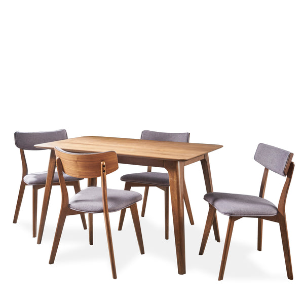gdf studio Meanda Mid Century Finished 5 Piece Wood Dining Set with Fabric Chairs