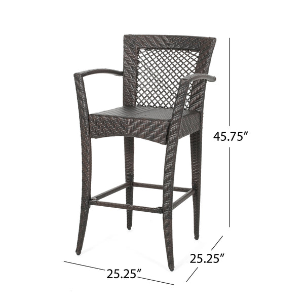 Gdf Studio Megan Outdoor 46" Wicker Barstool (Set Of 2) Multi Brown Finish