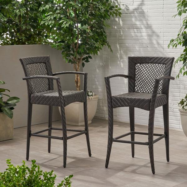 Gdf Studio Megan Outdoor 46" Wicker Barstool (Set Of 2) Multi Brown Finish