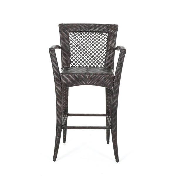 Gdf Studio Megan Outdoor 46" Wicker Barstool (Set Of 2) Multi Brown Finish