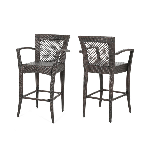 gdf studio Megan Outdoor 46" Wicker Barstool (Set of 2) Multi Brown Finish