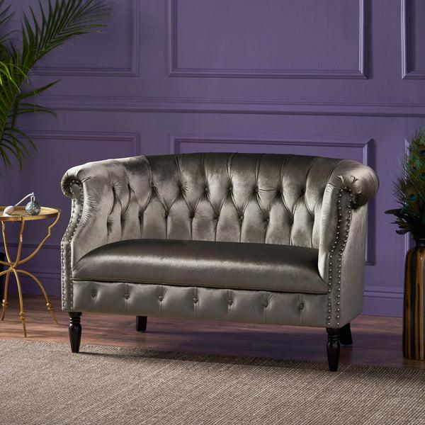 Gdf Studio Melaina Tufted Scroll Arm New Velvet Loveseat