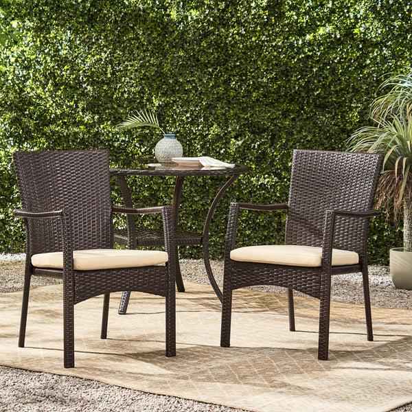 Gdf Studio Melba Outdoor Brown Wicker Dining Chair With Beige Cushion (Set Of 2)