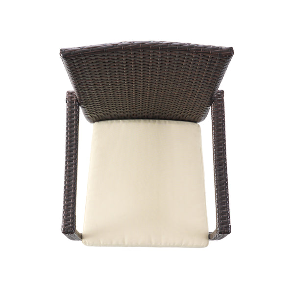 Gdf Studio Melba Outdoor Brown Wicker Dining Chair With Beige Cushion (Set Of 2)