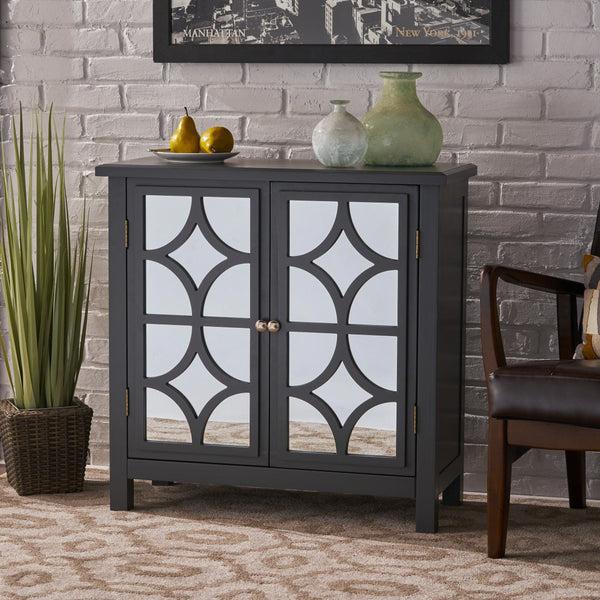 Gdf Studio Melee Fir Wood Double Door Cabinet With Mirrored Accents Charocal Gray