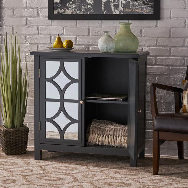 Gdf Studio Melee Fir Wood Double Door Cabinet With Mirrored Accents Charocal Gray