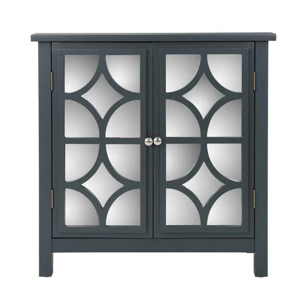 gdf studio Melee Fir Wood Double Door Cabinet With Mirrored Accents Charocal Gray