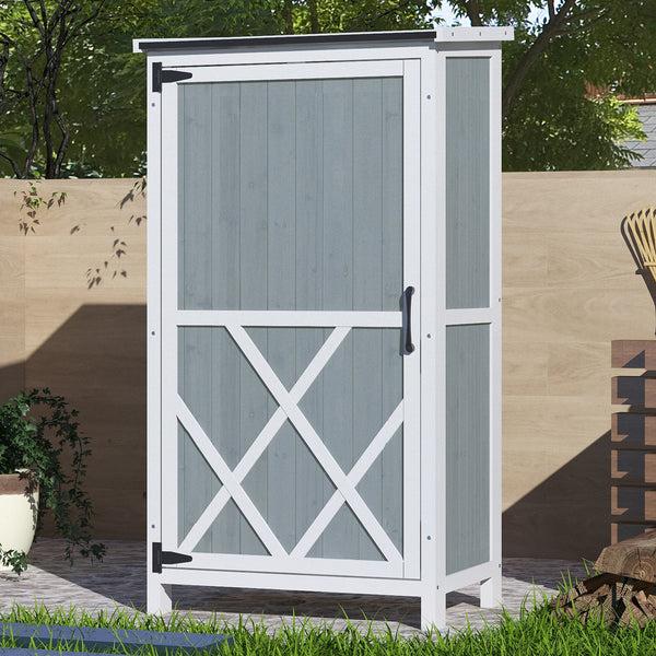 Gdf Studio Melioraeth Two-Tone Storage Shed With Sloped Roof & 5 Compartments