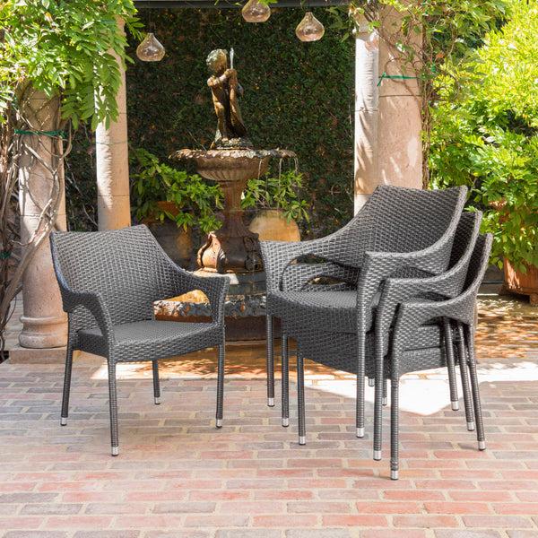 Gdf Studio Melisandre Outdoor Grey Wicker Stacking Chairs (Set Of 4)