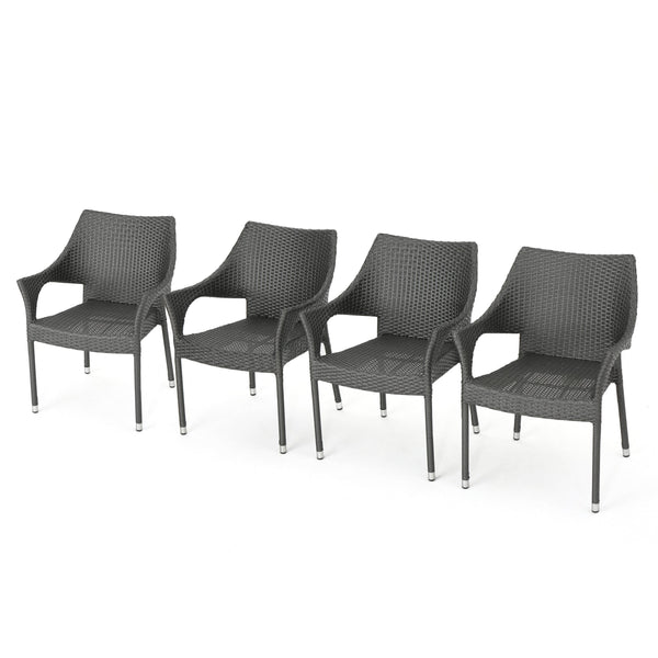 gdf studio Melisandre Outdoor Grey Wicker Stacking Chairs (Set of 4)