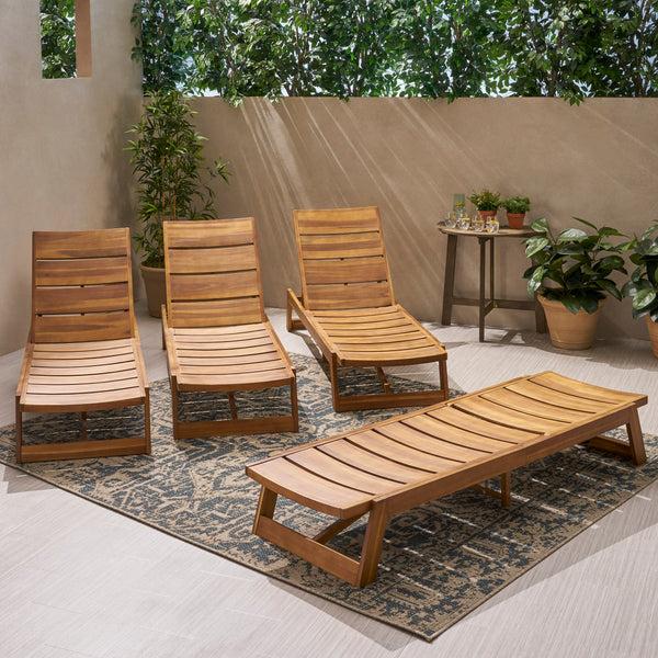 Gdf Studio Melissa Outdoor Acacia Wood Chaise Lounge (Set Of 4)