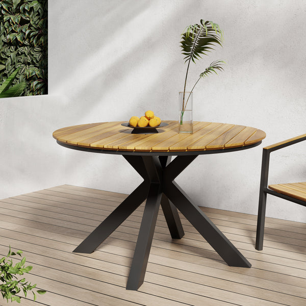 Gdf Studio Mellie Outdoor Acacia Wood Circular Dining Table Teak And Black