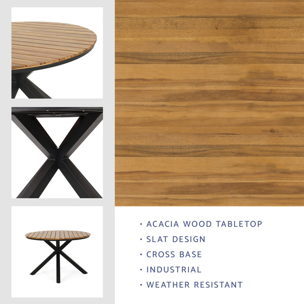Gdf Studio Mellie Outdoor Acacia Wood Circular Dining Table Teak And Black