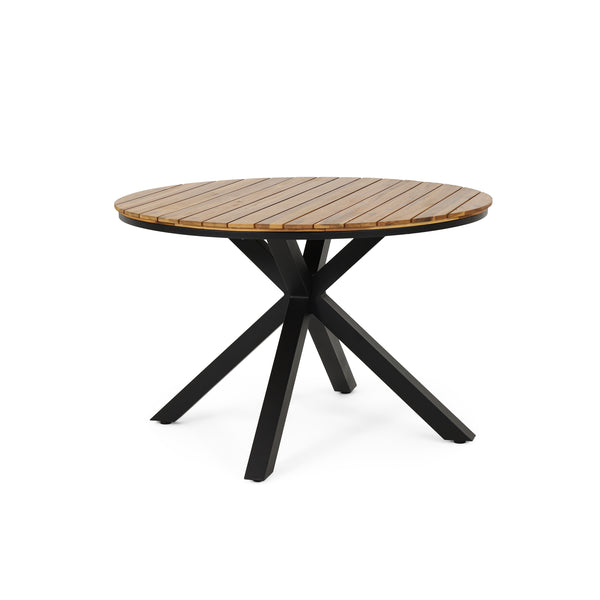 gdf studio Mellie Outdoor Acacia Wood Circular Dining Table Teak and Black