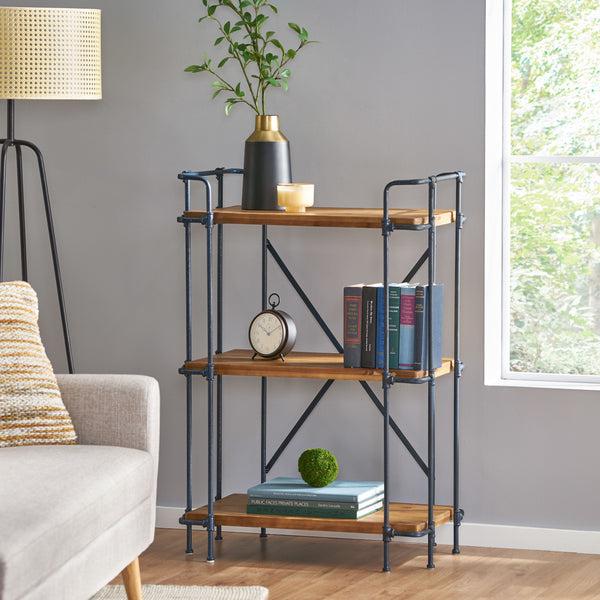 Gdf Studio Mercia Industrial Pipe Design 3-Shelf Etagere Bookcase