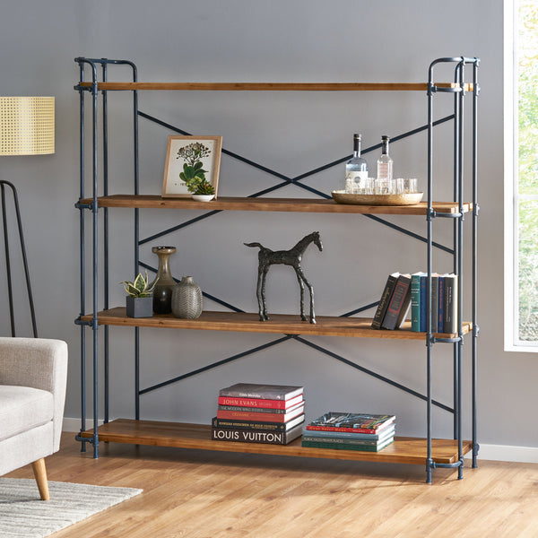 Gdf Studio Mercia Industrial Pipe Design 4 Shelf Etagere Bookcase