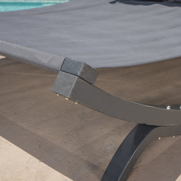 Gdf Studio Merianna Gray Wood Sunbed With Gray Outdoor Mesh Canopy