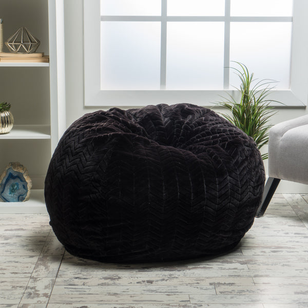 Gdf Studio Meridian Modern 3 Ft Chevron Pattern Black Faux Fur Bean Bag