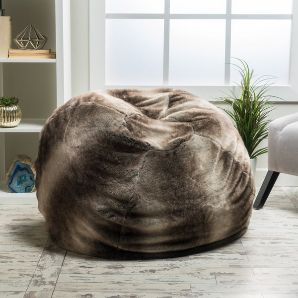 Gdf Studio Meridian Modern Glam Round Faux Fur Fabric Bean Bag