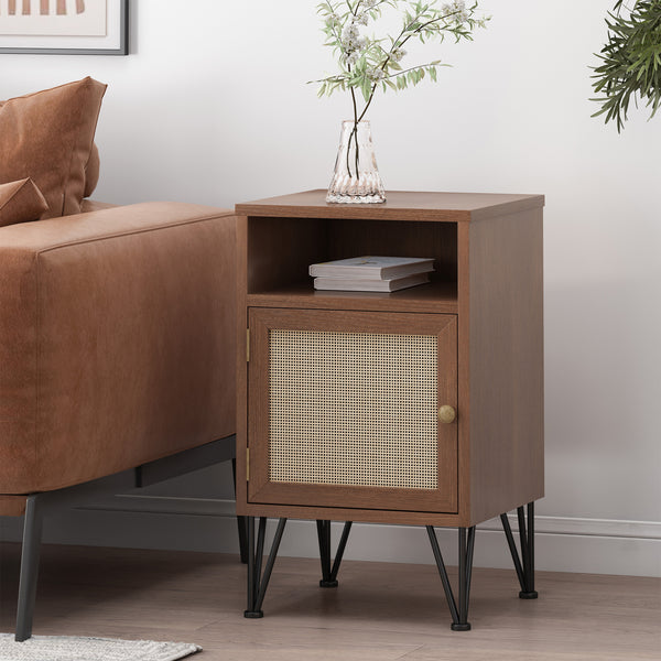 Gdf Studio Merlack Contemporary End Table With Storage Walnut Natural And Black