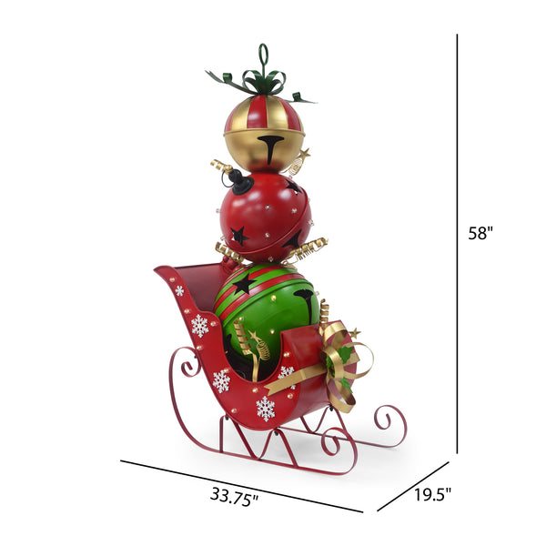 Gdf Studio MerryMingle Iron Christmas Sleigh Decoration With Triple Stacked Bells