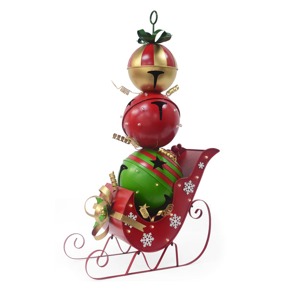 gdf studio MerryMingle Iron Christmas Sleigh Decoration with Triple Stacked Bells