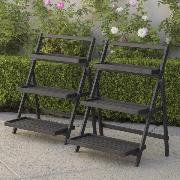 Gdf Studio Mesbin Outdoor Dark Grey Acacia Wood Plant Stand (Set Of 2)