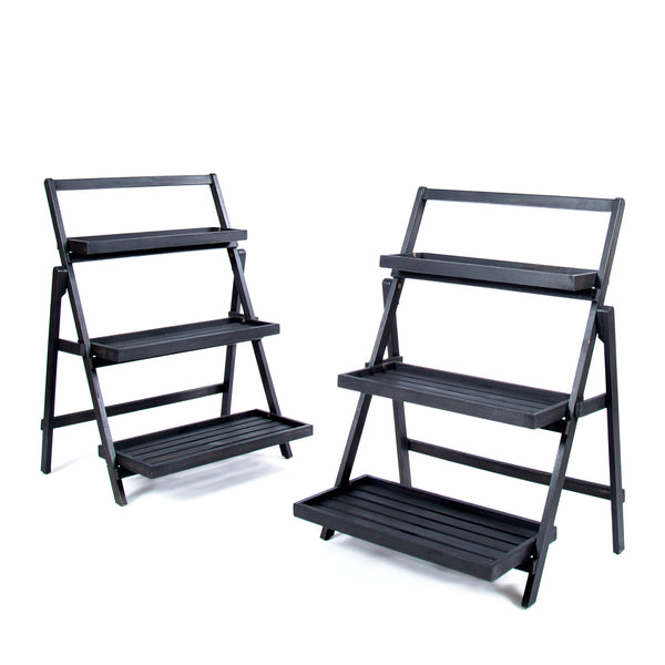 gdf studio Mesbin Outdoor Dark Grey Acacia Wood Plant Stand (Set of 2)