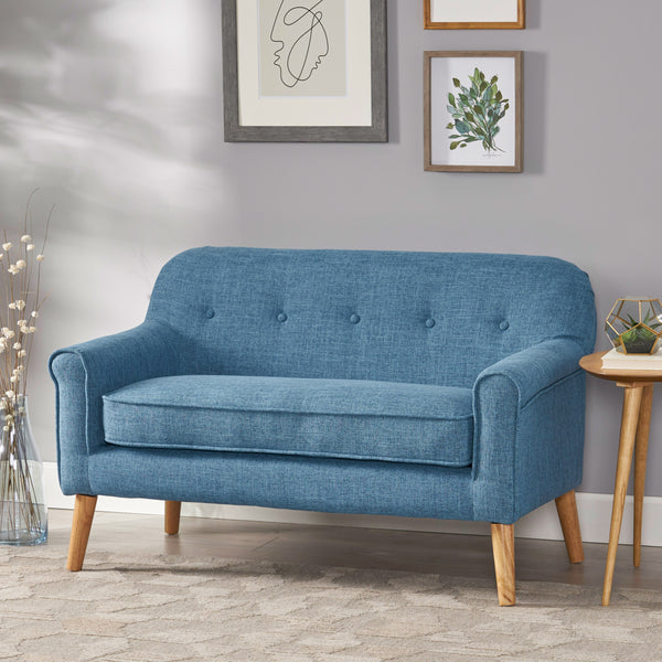 Gdf Studio Mia Mid-Century Modern Button Tufted Fabric Upholstered Loveseat W/ Tapered Legs
