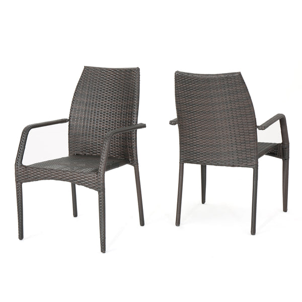 gdf studio Michael Outdoor Stacking Multi-Brown Wicker Chairs (Set of 2)