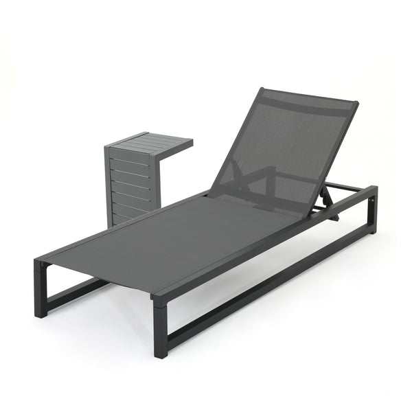 gdf studio Michelle Outdoor Gray Mesh and Aluminum Frame Chaise Lounge with Matching Table