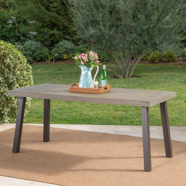 Gdf Studio Mika Outdoor Finished Acacia Wood Dining Table With Metal Legs