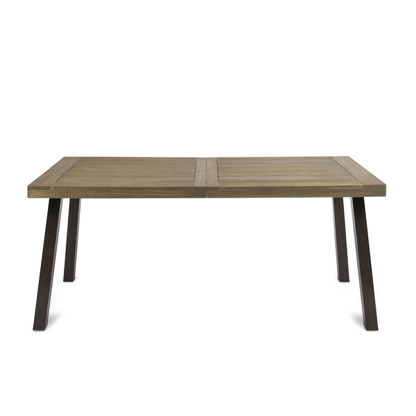 gdf studio Mika Outdoor Finished Acacia Wood Dining Table with Metal Legs