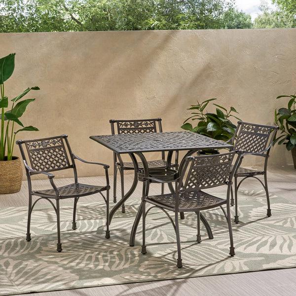 Gdf Studio Mikell Traditional Outdoor Aluminum 5 Piece Dining Set With Square Table