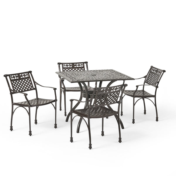 gdf studio Mikell Traditional Outdoor Aluminum 5 Piece Dining Set with Square Table