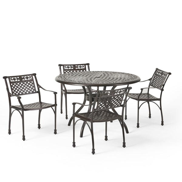 gdf studio Mikell Traditional Outdoor Aluminum 5 Piece Dining Set with Round Table
