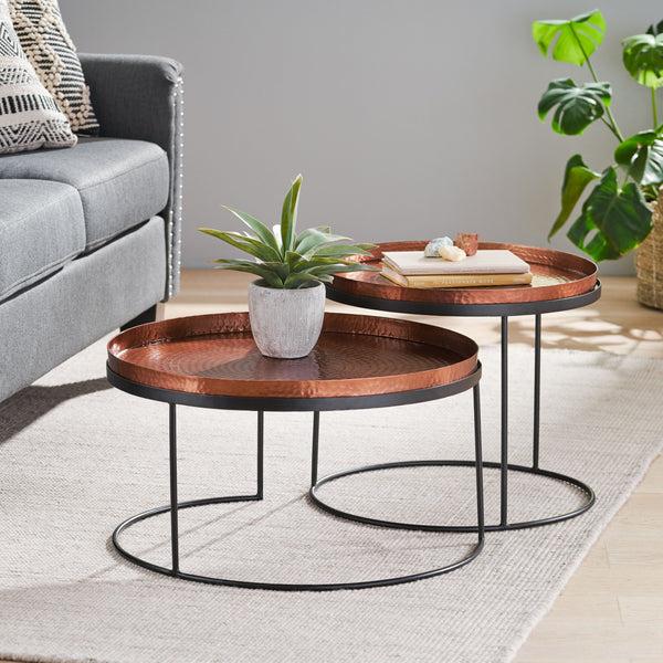 Gdf Studio Millard Modern Handcrafted Hammered Aluminum Nesting Accent Tables Set Of 2 Copper And Black
