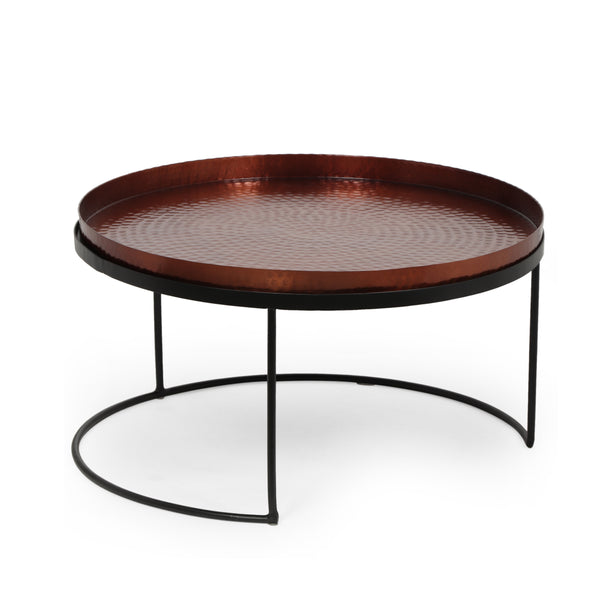 gdf studio Millard Modern Handcrafted Hammered Aluminum Nesting Accent Tables Set of 2 Copper and Black