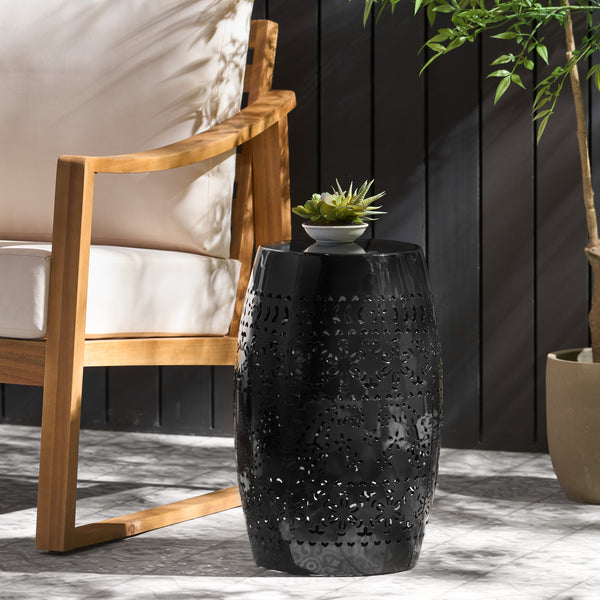 Gdf Studio Millie Outdoor 12" Lace Cut Iron Side Table