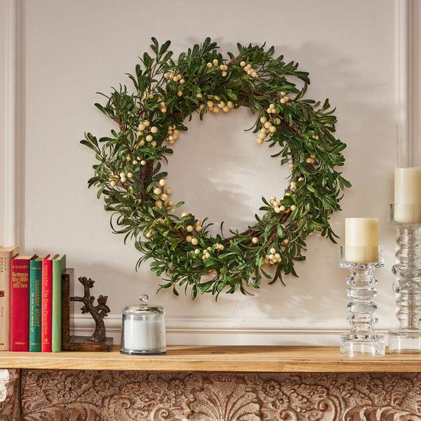 Gdf Studio Mina 29" Snowberry Artificial Wreath Green And White