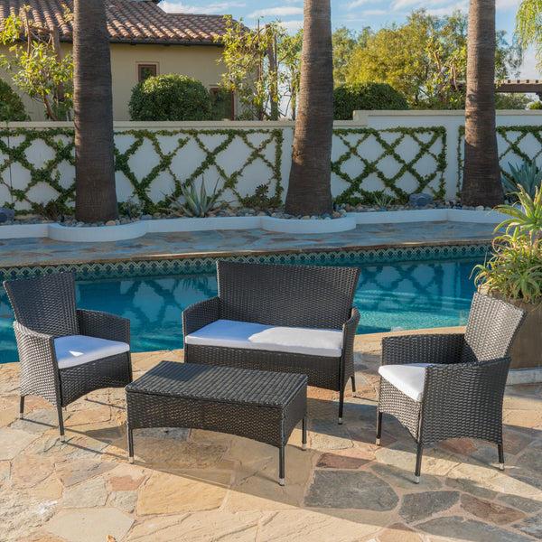 Gdf Studio Mina Outdoor 4 Piece Wicker Chat Set With Water Resistant Cushions