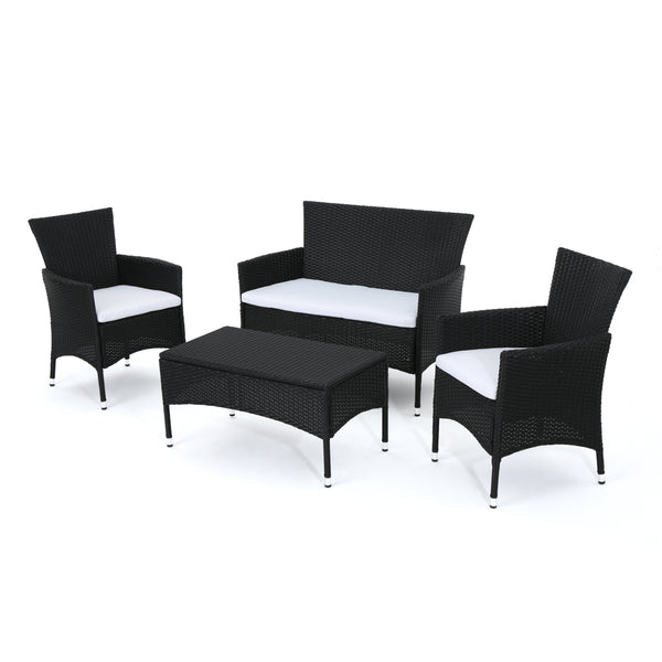 gdf studio Mina Outdoor 4 Piece Wicker Chat Set with Water Resistant Cushions